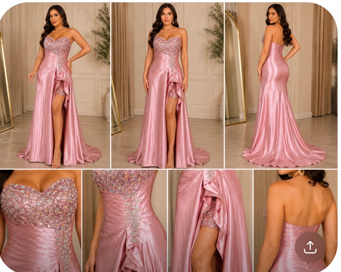Pink Embellished High-Low Evening Gown